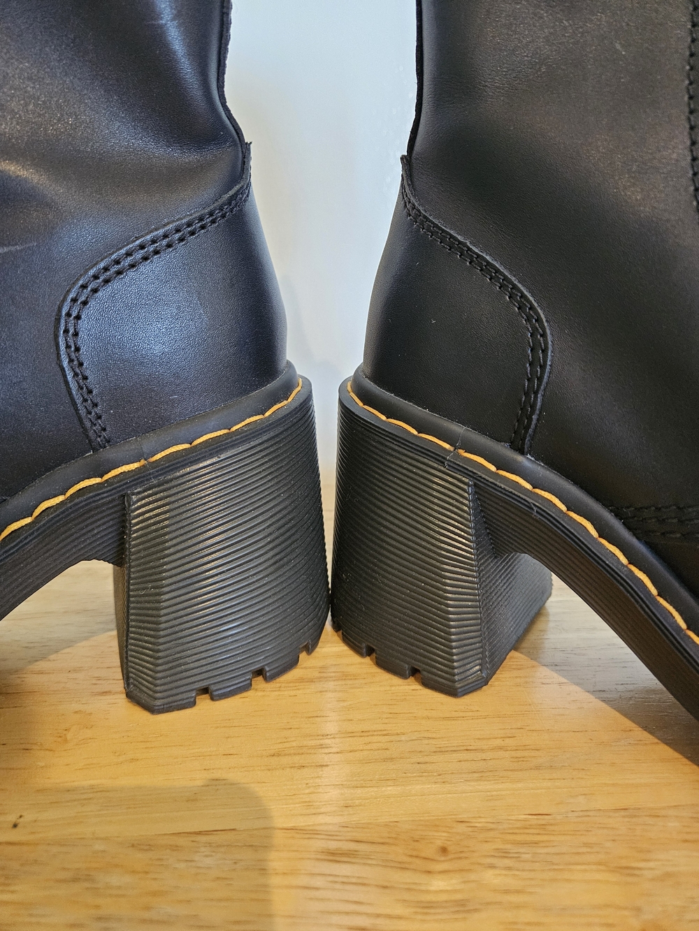 Dr. Martens Black Lace-Up Platform Combat Boots with Yellow Stitching - Picture 5 of 8
